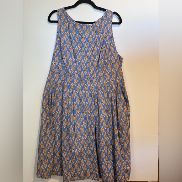 eShakti Plus Size 22W Sleeveless Fit & Flare Dress Blue Print 100% Cotton - Picture 9 of 14